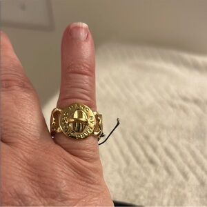 NEW Marc By Marc Jacobs Gold-Tone Statement Ring with Dust Pouch Size S/M